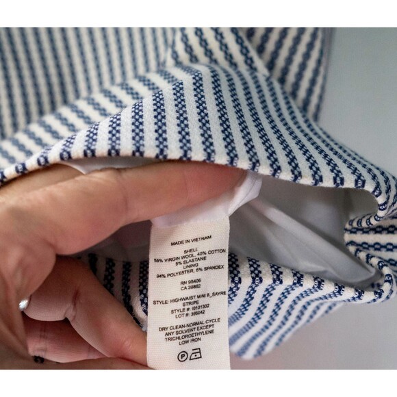 Theory Virgin Wool High Waist Mini Blue and White Sayre Striped A-Line Skirt 12 - Picture 4 of 11